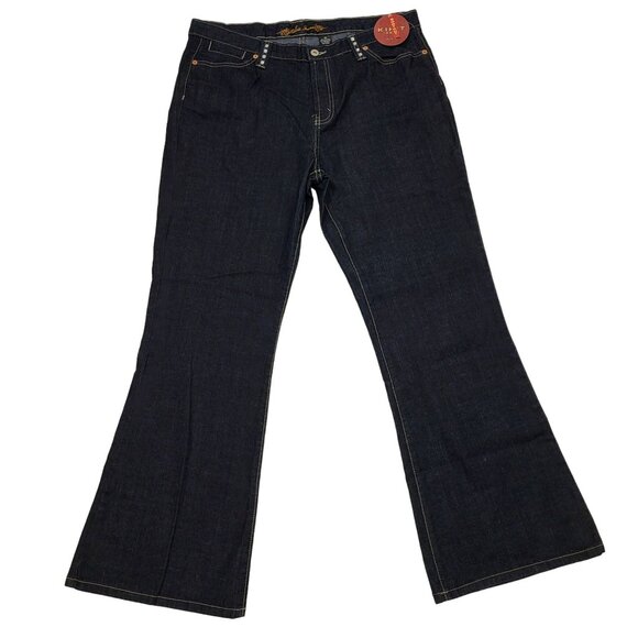 Kikit Jeans Plus Blue Jeans Bling Rhinestones Womens 16 Dark Wash Gold Stitching - Picture 1 of 16